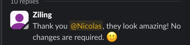 Client message about the work