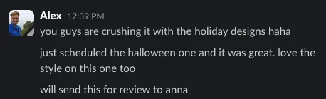 Client message about the work
