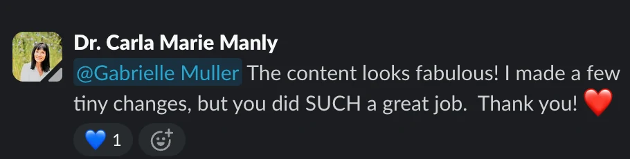 Client message about the work