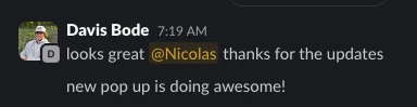 Client message about the work