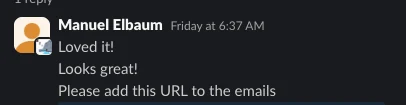 Client message about the work