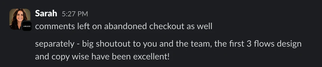 Client message about the work
