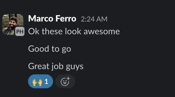 Client message about the work