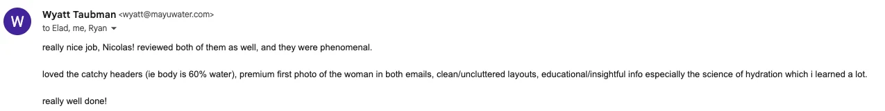 Client message about the work