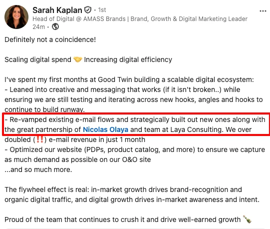 Client message about the work